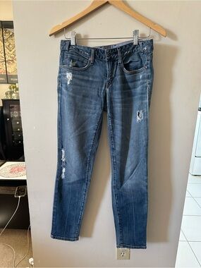 GAP Skinny Distressed Jeans - Dark Blue, length 36”